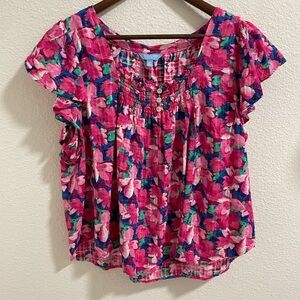 Draper James Vibrant Pink and Blue Floral Top